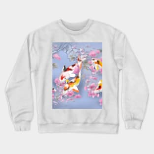 Koi carp with sakura reflections in a purple pond Crewneck Sweatshirt